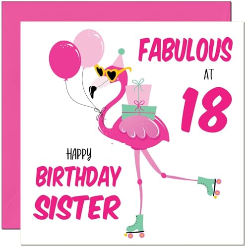 18th Birthday Card for Sister - Cute Pink Flamingo Design