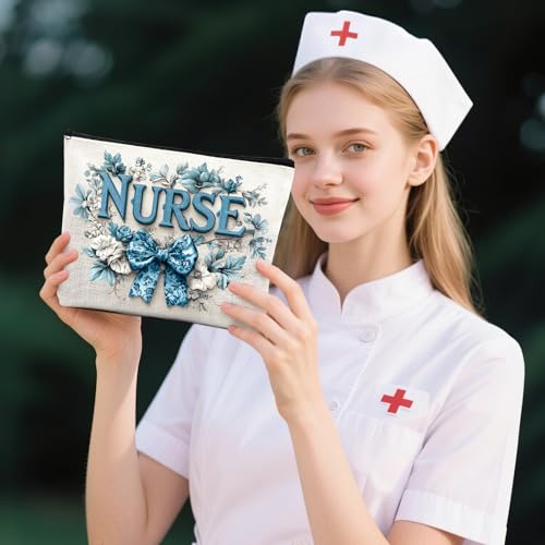 Nurse Makeup Bag - Porcelain Bow Cosmetic Pouch for Nursing School