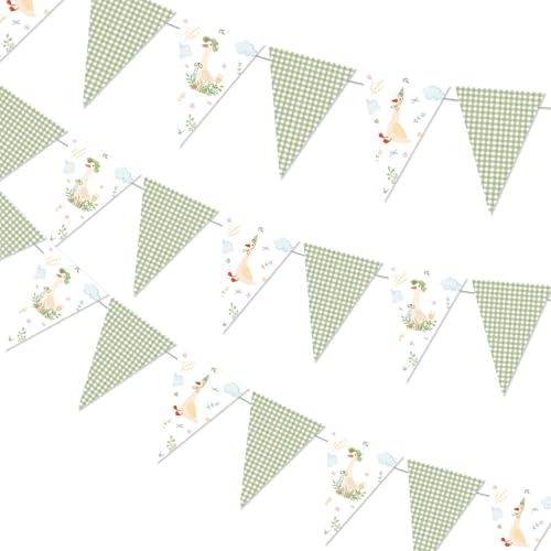 Goose Pennant Banner - 3Pcs Green Gingham Bunting Flags for Parties