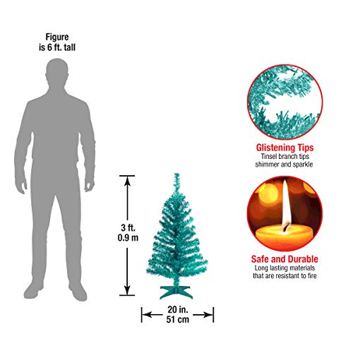 Artificial Christmas Tree 3ft Turquoise Tinsel with Stand - Full Bodied, Lifelike Design