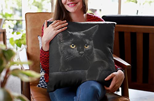 Black Cat Decorative Throw Pillow Cover - 18x18 Inch Soft Plush Case