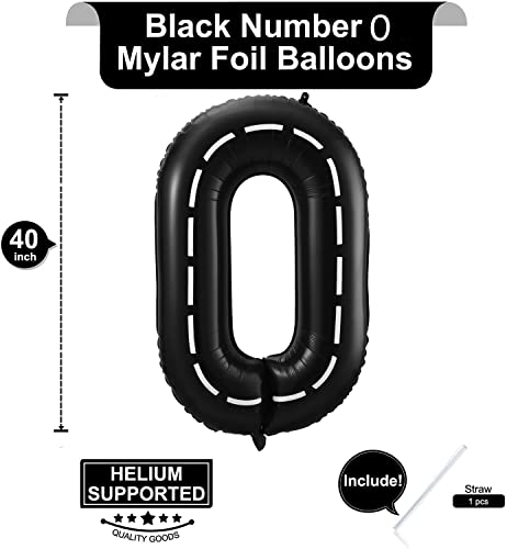 Race Car Number 0 Balloon 40 Inch Black Two Fast Birthday Party