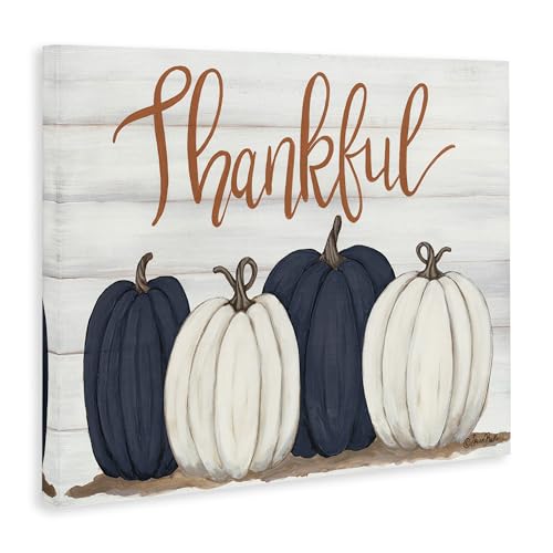 Stupell Industries Thankful Greeting with Pumpkins, Designed By Sarah Baker, 20 x 16, Canvas Wall Art
