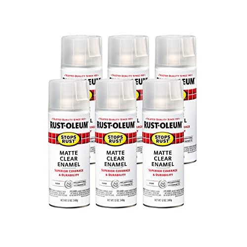 Rust-Oleum Stops Rust Protective Enamel Spray Paint, Matte Clear, 12 oz, 6-Pack