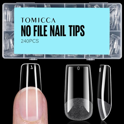 TOMICCA Medium Square Soft Acrylic Nail Tips - 240Pcs Pre-Shaped Half Matte