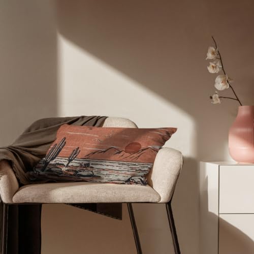 Southwestern Landscape Lumbar Pillow Cover, Rust Orange 12x20 Inch