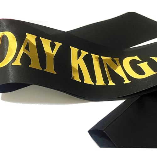 Birthday King Sash for Men - Black Satin with Gold Foil
