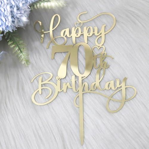 70th Birthday Cake Topper - Mirrored Gold Acrylic Decoration