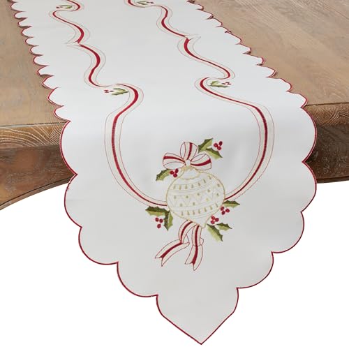 Embroidered Christmas Table Runner - Ivory 15x108 Holiday Decor