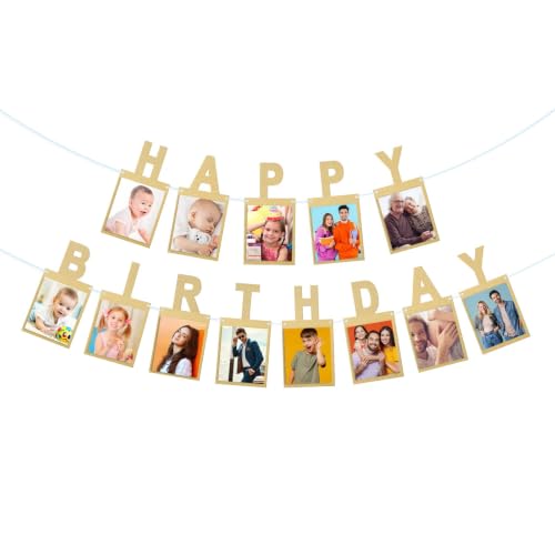 Gold Glitter Happy Birthday Banner with 4x6 Photo Slots
