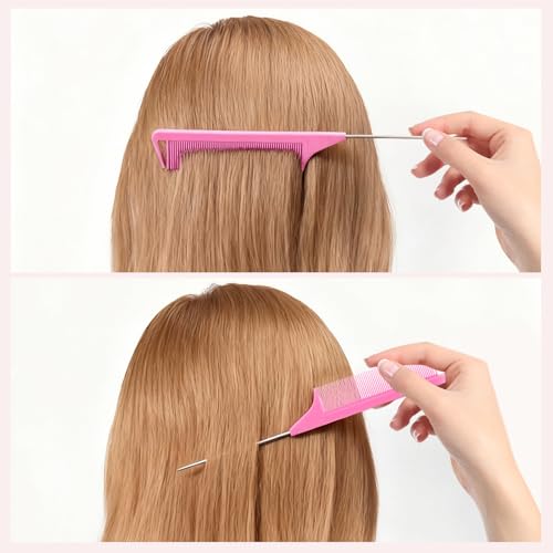 Fgail 6PCS Rat Tail Comb Metal Fine Tooth Parting Combs for Hair Styling