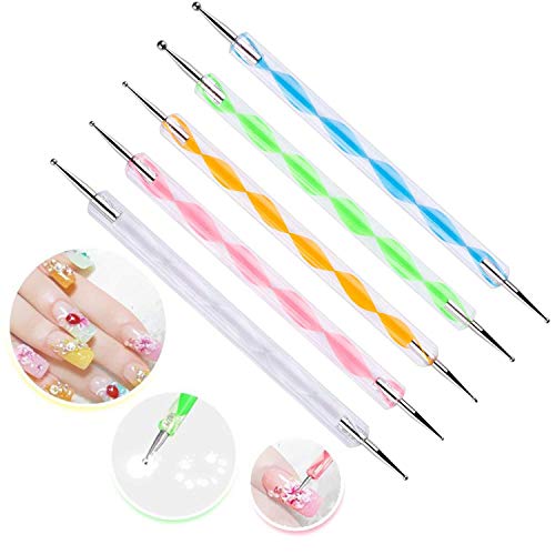 HiMo 5-Piece 2-Way Nail Art Dotting Pen and Manicure Tool Set