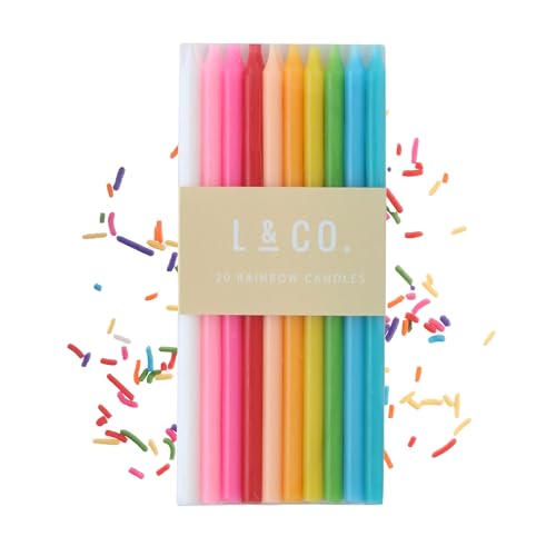Rainbow Birthday Cake Candles - 20 Count Tall & Skinny