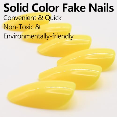 Short Yellow Almond Press On Nails Glossy Fake Nails 24 Pcs