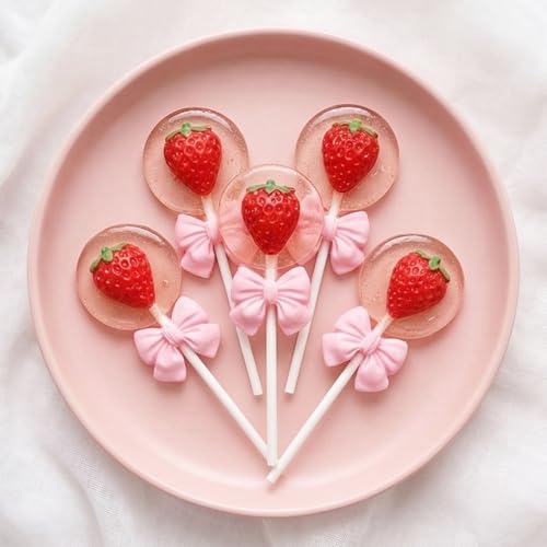 5-Piece Strawberry & Bow Silicone Fondant Molds for Cake Decorating