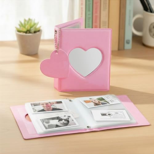 Mini Photocard Binder Album with 32 Pockets - Pink Heart Design