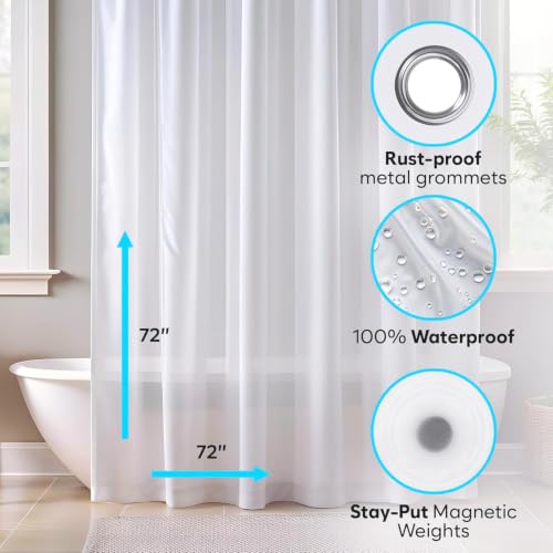 ZENO Frosted Shower Curtain Liner, 72x72 Waterproof PEVA with Magnets