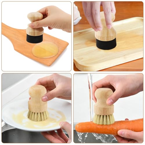 Cutting Board Oil Applicator and Scrub Brush Set - 2pc Bamboo Kitchen Kit