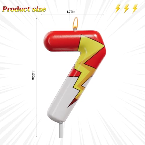 Red White Lightning Number Candle for Kids' Birthday Cake
