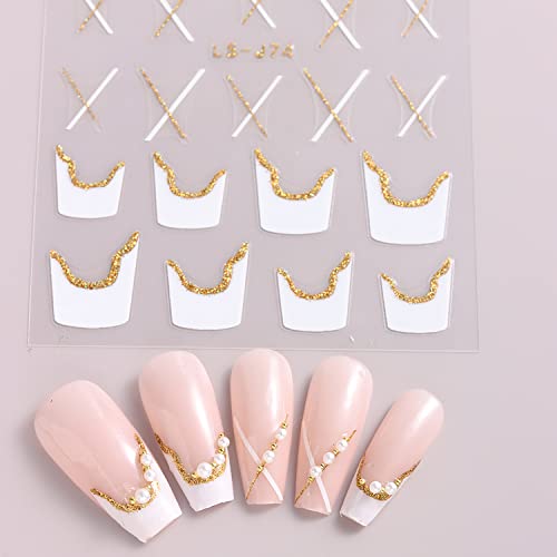 8 Sheets Feather Line Nail Art Stickers 3D Self-Adhesive Decals
