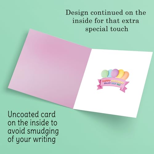 Cute 8th Birthday Card for Girls - Balloon Bus Design