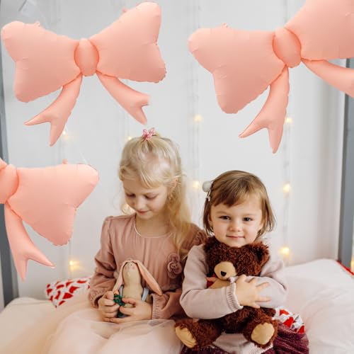 Large Pink Bow Balloons - 3 Pcs Reusable Decorations for Parties