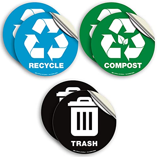 iSYFIX Recycle Stickers Mix-6 Pack for Trash Bins - 5 Inch