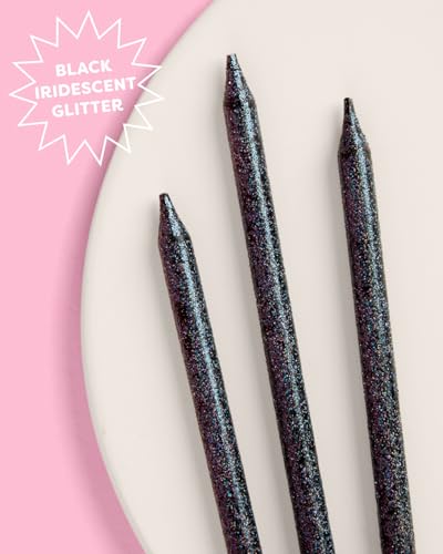 Black Glitter Birthday Cake Candles - 10 Tall Thin Party Decor