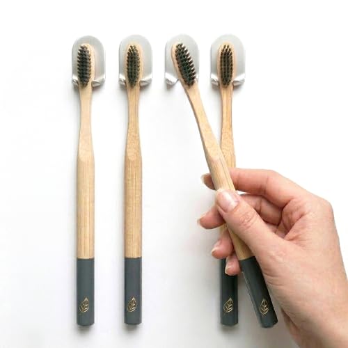 Wall Mounted Toothbrush Holder Set of 4 - Anodized Aluminum Clips