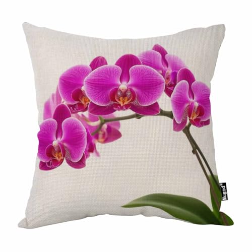 Mugod Floral Dendrobium Throw Pillow Cover, 18x18 Inch Cotton Linen
