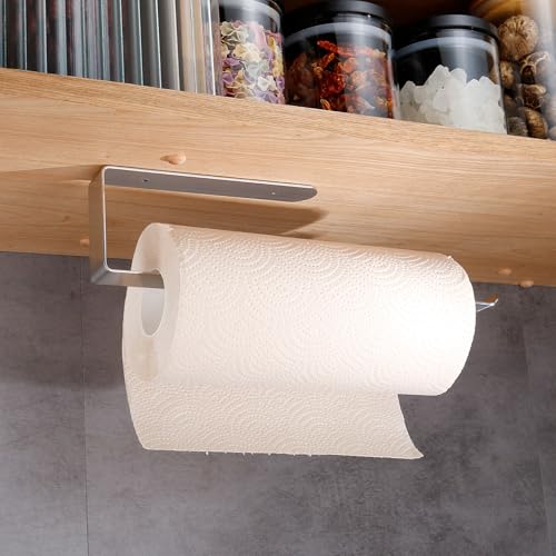 Silver Self-Adhesive Paper Towel Holder - Stainless Steel Under Cabinet Mount