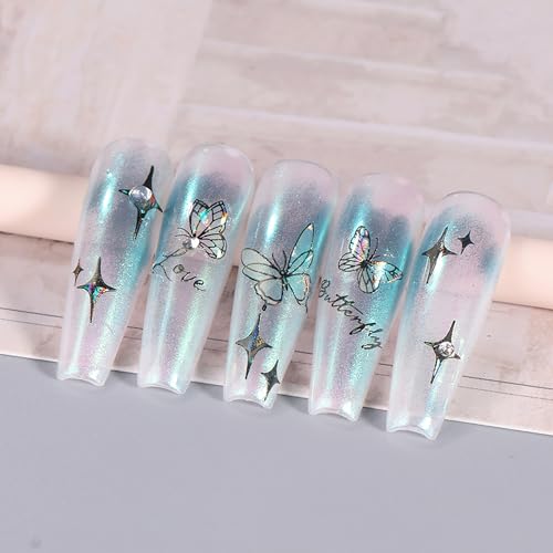 Vezocim 3D Butterfly Nail Art Stickers - Shiny Self-Adhesive Decals (4 Sheets)