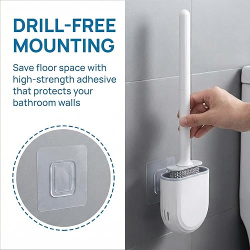 Thaibna White RV Silicone Toilet Brush with Holder - Wall-Mounted, Anti-Drip, Compact Bathroom Cleaner