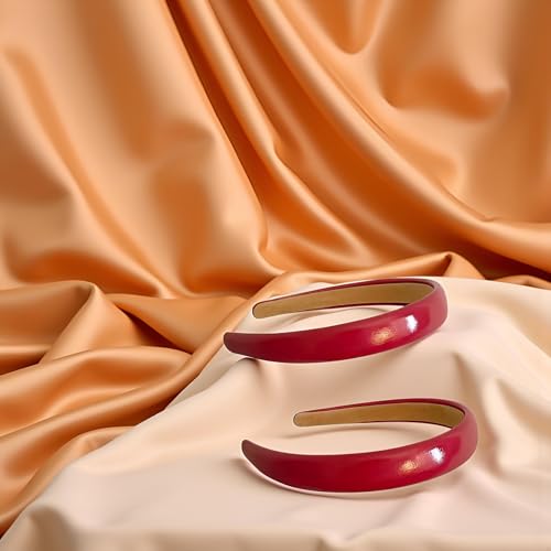 2Pcs Red Patent Leather Headbands Retro Wide Non-Slip Hairbands