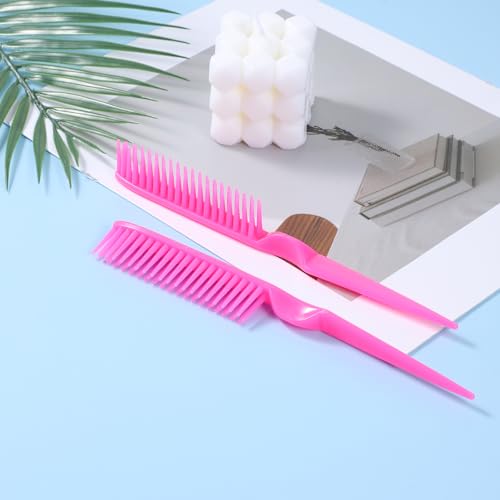 3 Row Hair Comb Set with Rat Tail Handle, Rose Pink Detangling Styling Tool, 2PCS
