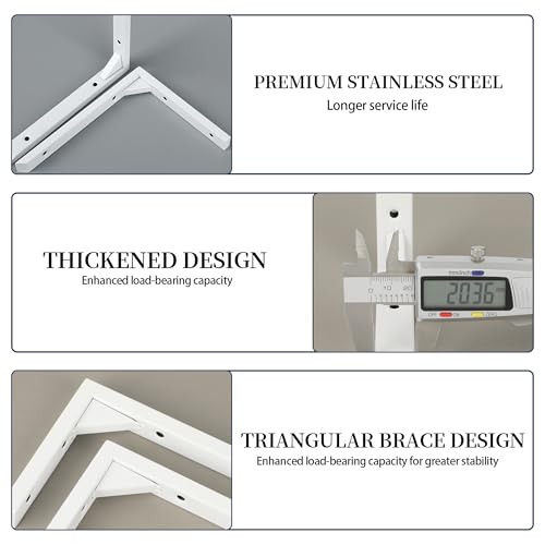 Mooche 8-Inch White Shelf Brackets, Heavy Duty Stainless Steel L Brackets (2PK)