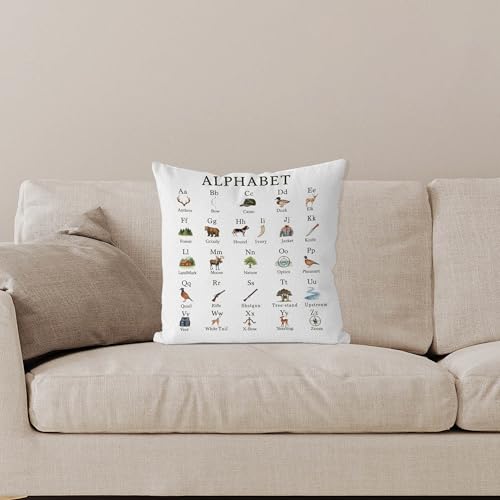 Hunting Alphabet Kids Pillow Covers, 18x18 Flannel Nursery Set of 2