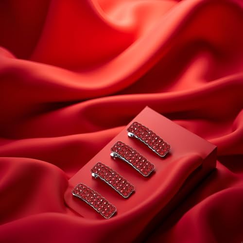 Red Rhinestone Snap Hair Clips 4-Piece Set Luxury Hair Barrettes