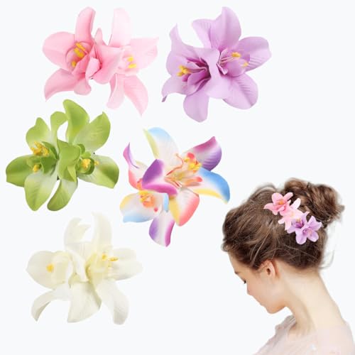 Rowcay Bohemian Flower Hair Clips 5pcs Tropical Hibiscus Hairpins