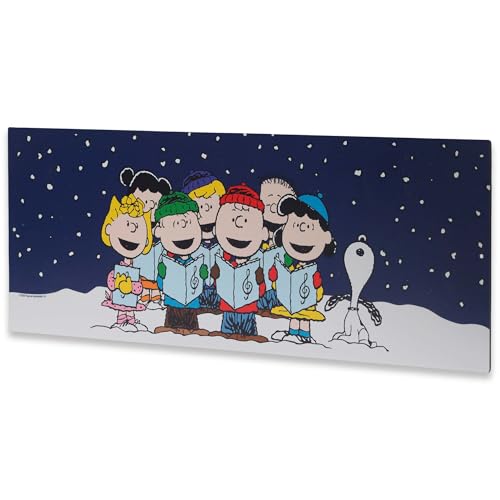 Navy Peanuts Charlie Brown Snoopy & Friends Carolling Metal Sign - Holiday Decor
