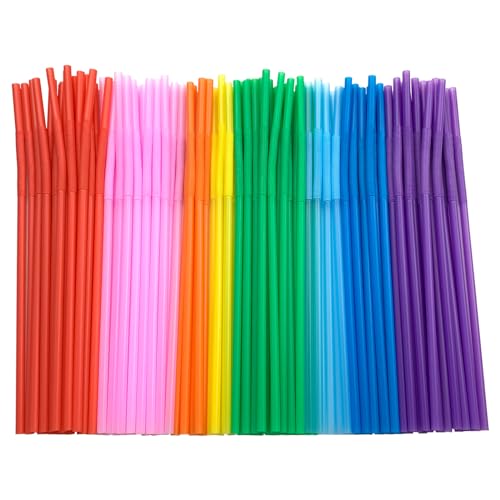 100 Pack Colorful Flexible Plastic Drinking Straws - 10.4 Inch Long, Wide Diameter