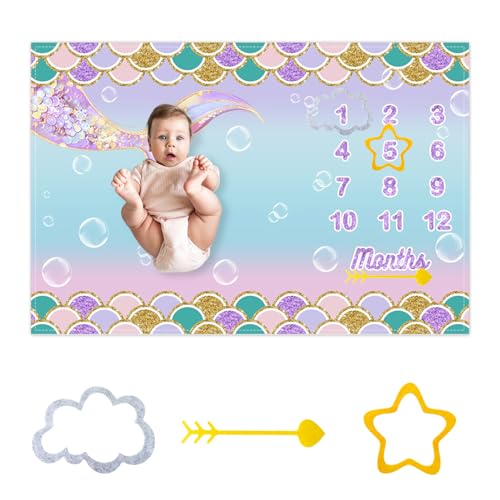Pink Mermaid Scale Baby Milestone Blanket - Soft Photography Backdrop 60x40