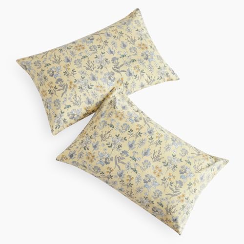 Wake In Cloud Floral Pillowcases, Vintage Botanical Cream Yellow, 2-Pack