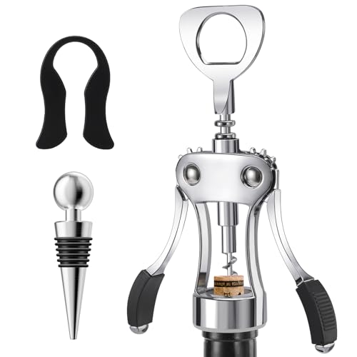 KORCCI Wing Corkscrew Wine Opener Set - Ash Silver with Stopper & Foil Cutter
