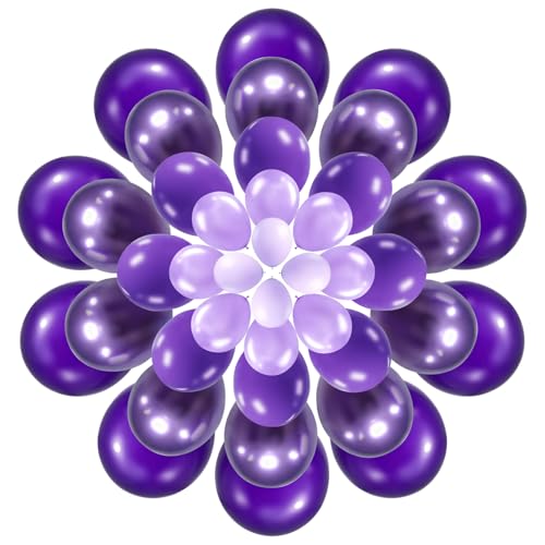 WARRENSON Purple Balloons 72 Pack Assorted Sizes Metallic Chrome Pearl Latex