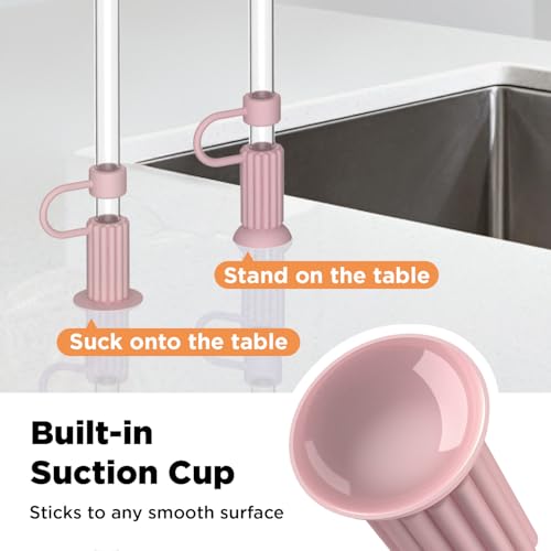 Silicone Straw Toppers for Stanley Cups – 6 Reusable Covers with Suction Cups