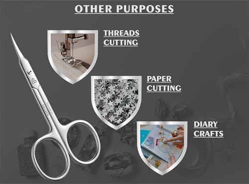 SILLVER Curved Cuticle Scissors - Extra Fine Pointed Stainless Steel Grooming Tool