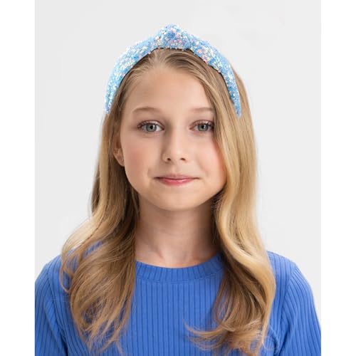 Aprince Blue Sequin Glitter Headband for Girls Princess Hair Accessory