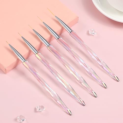 TEOYALL 5Pcs Nail Art Liner Brushes Set, Fine Detail Gel Polish Brushes