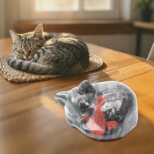 WHAL&YUNE Natural Bloodstone Crystal Cat Figurine, Hand Carved 2-Inch Home Decor Gift